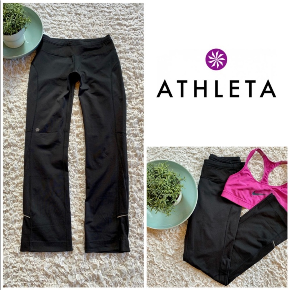 Athleta Running Workout Reflective Track Straight Leg Athletic Gym Pants Black